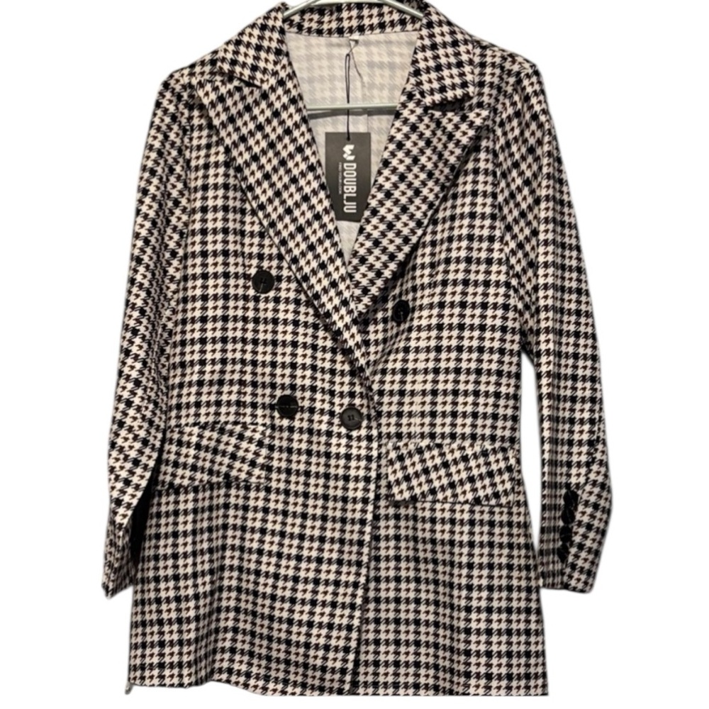 Doublju Black and White Houndstooth Blazer